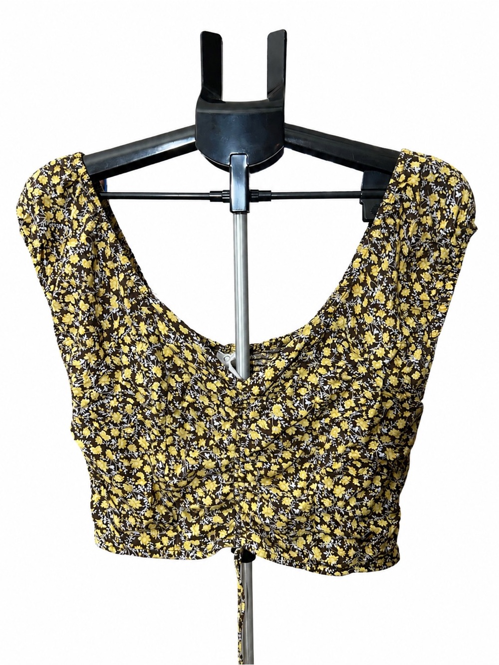 Japna Black and Yellow Floral Tie-Front Crop Top